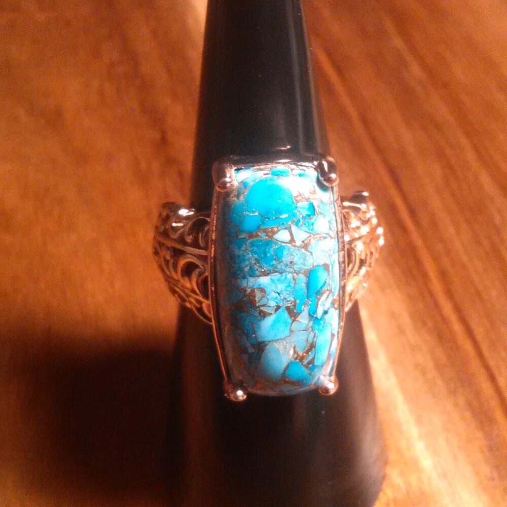 Matrix Chestnut Brine Turquoise Solitaire Copper Ring (Size 6) - Picture 14 of 16